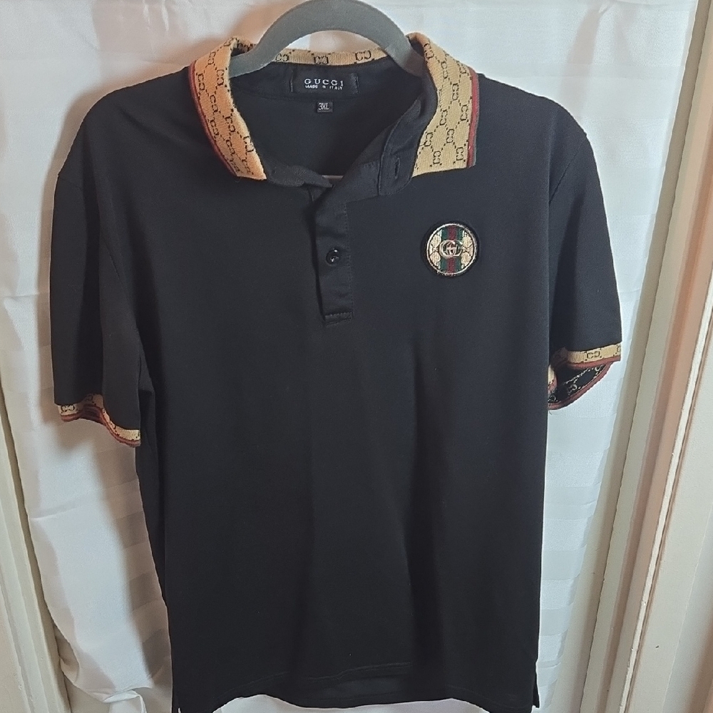 Gucci Black Polo Shirt with Gold Accents